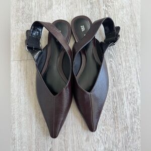 Zara brown buckle flats